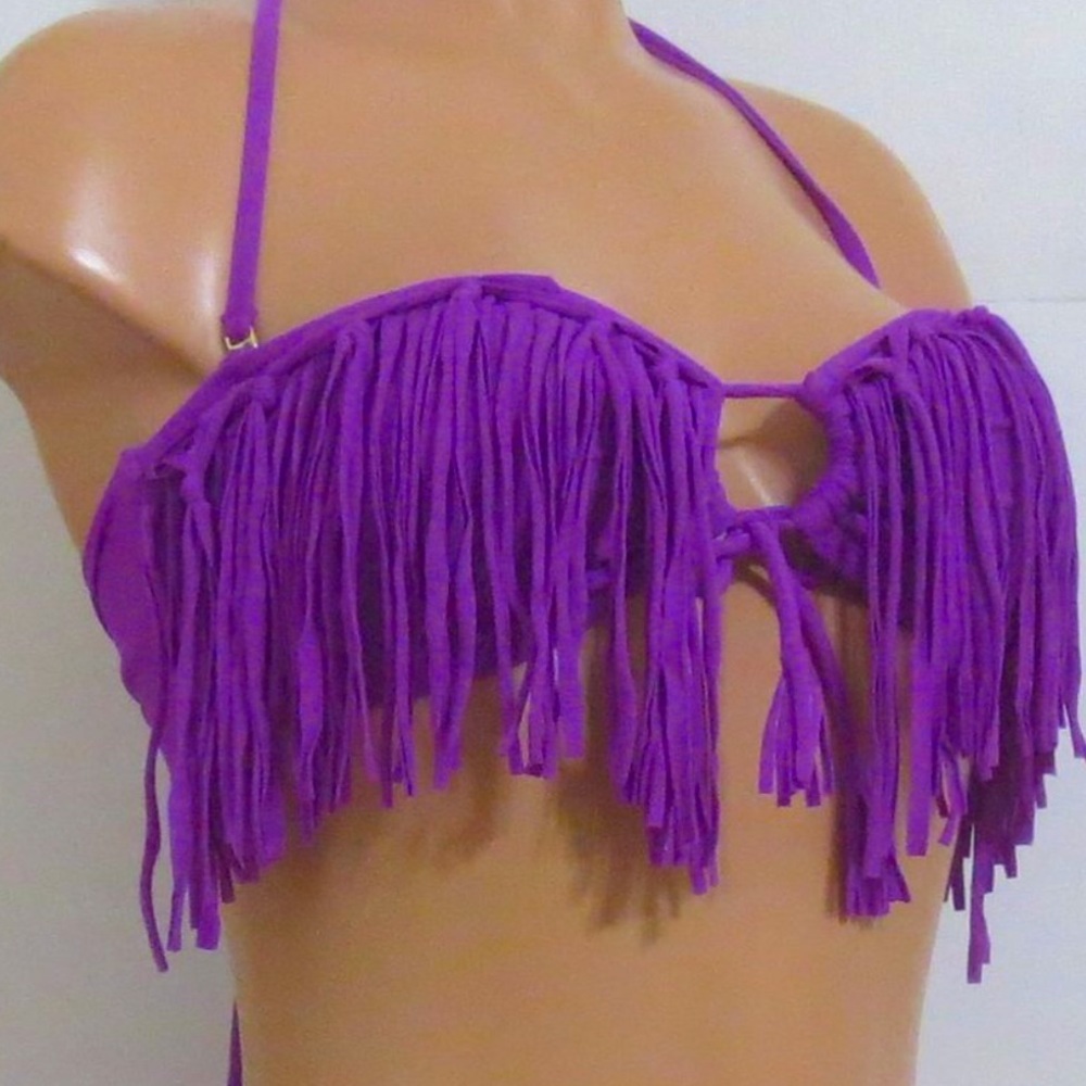 Raisins L Purple Fringe Bikini Swimsuit Top
